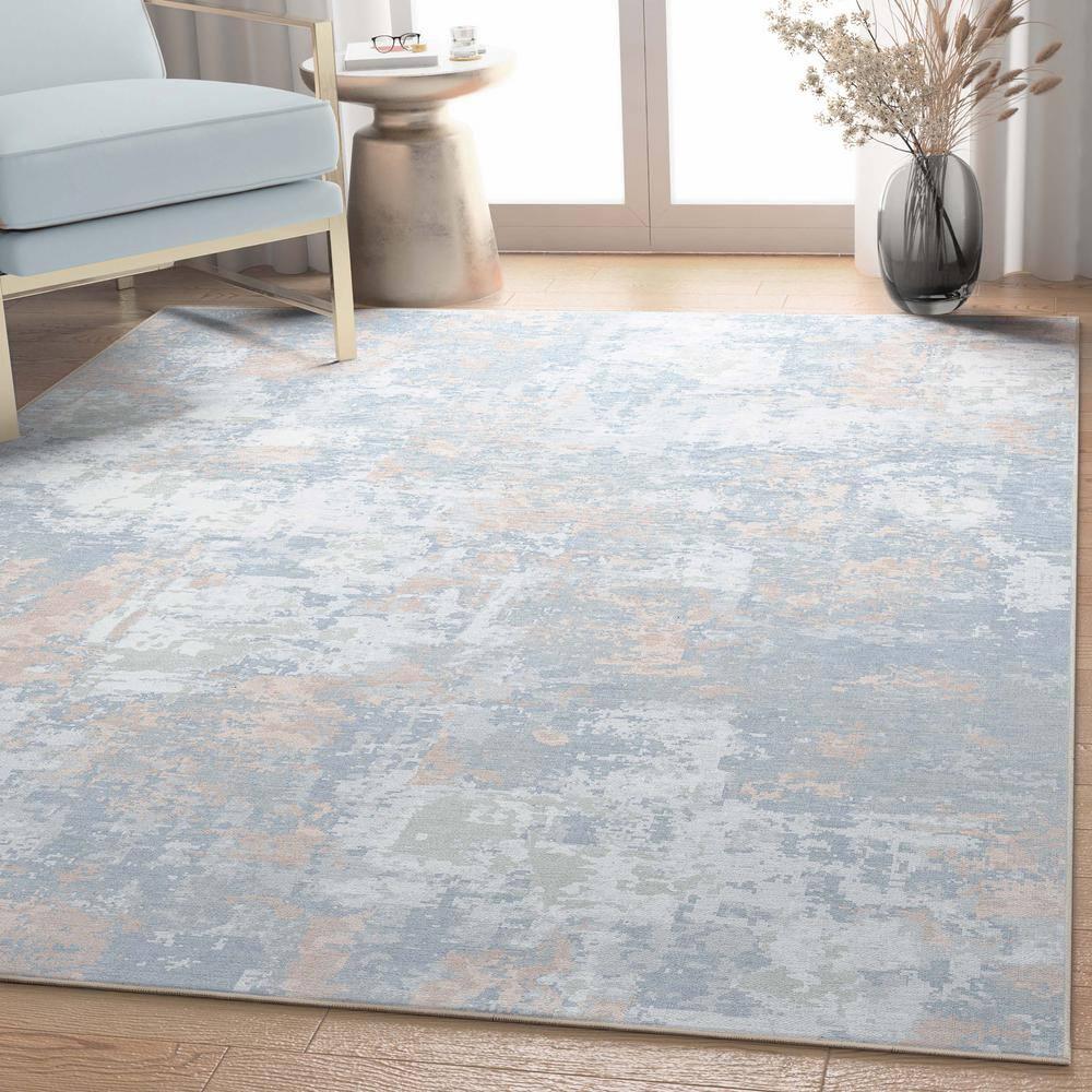 Nuzzo Marrakech Mid-Century Modern Brushstroke Flat-Weave Blue Coral Area Rug