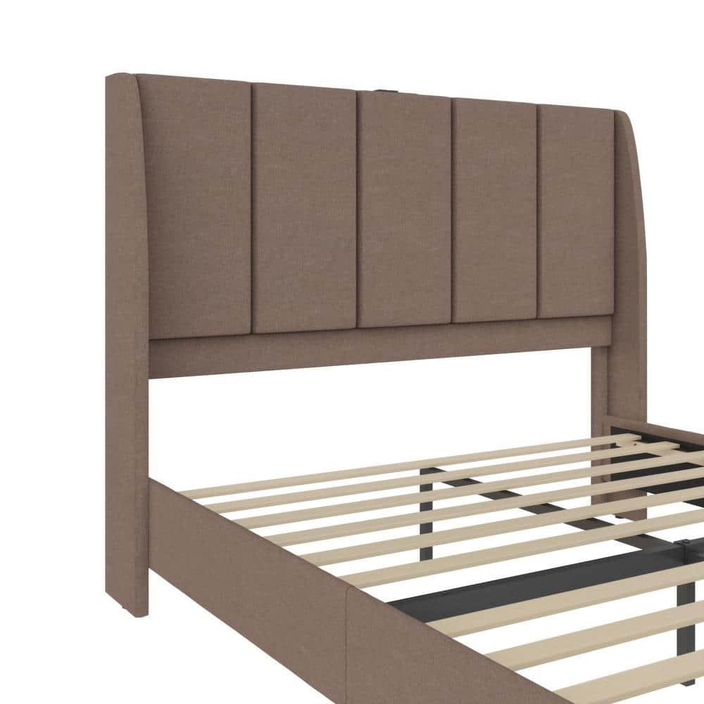 DHP Lamora Upholstered Wingback Bed with USB, Queen, Taupe Linen