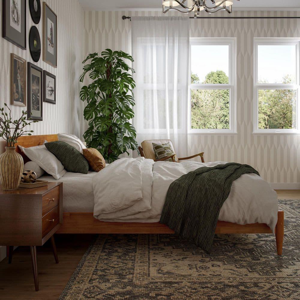 AFI Aria Full Modern Solid Wood Low Profile Platform Bed, Light Toffee