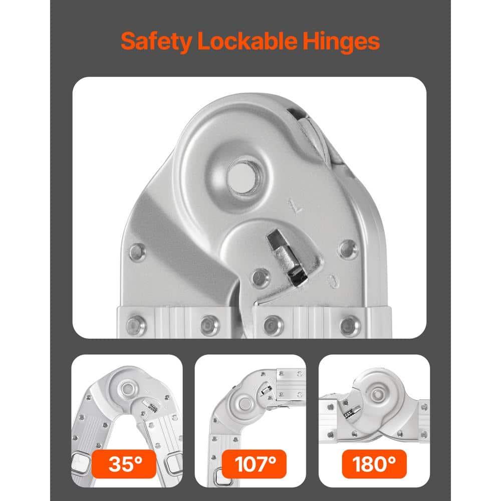 VEVOR Multi-Purpose Folding Ladder, 7-in-1 Tall Extension Step Ladder, A Frame 4 Step Telescoping Ladder, 15.5ft Reach Height Heavy Duty Adjustable Ladder, 330 lbs Capacity for Home Outdoor