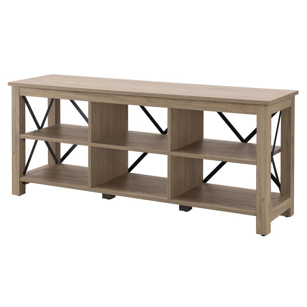 Evelyn&Zoe Sawyer Rectangular TV Stand for TV's up to 65" in Antiqued Gray Oak