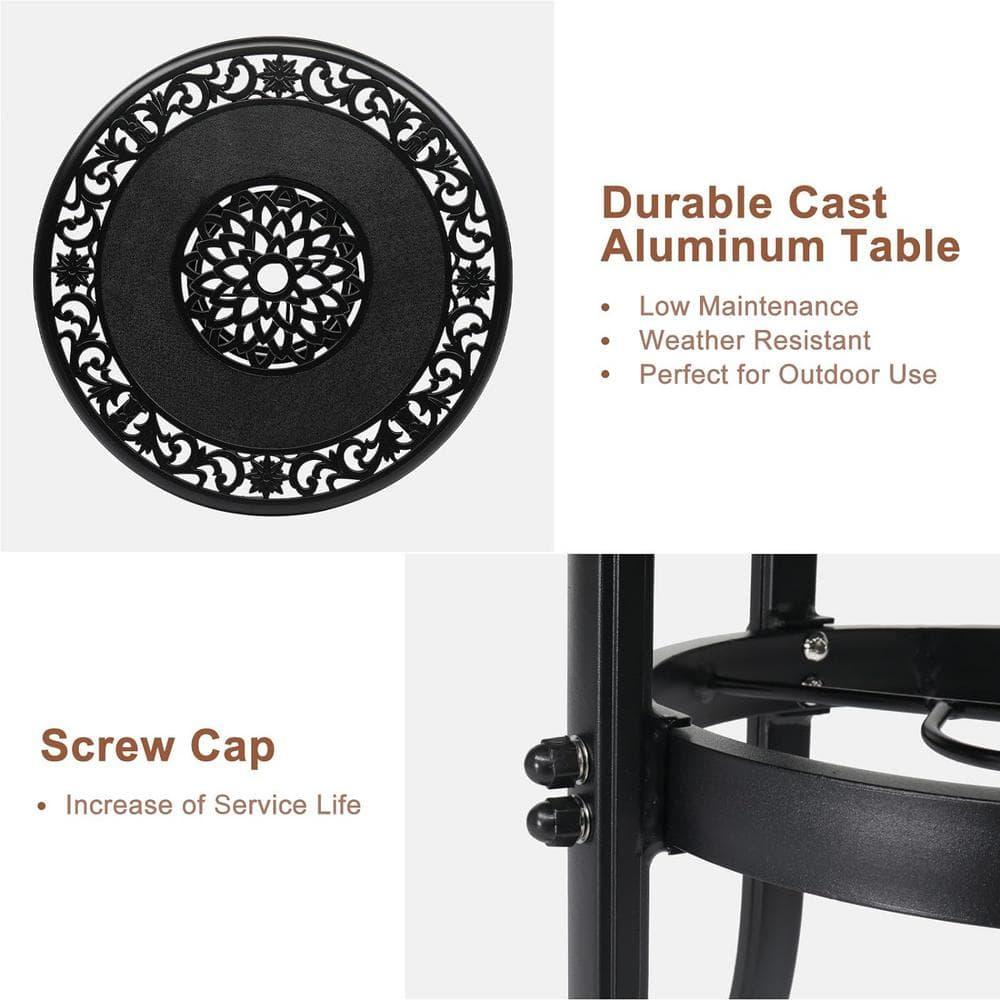 Black Cast Aluminum Round Outdoor Bar Table with Umbrella Hole