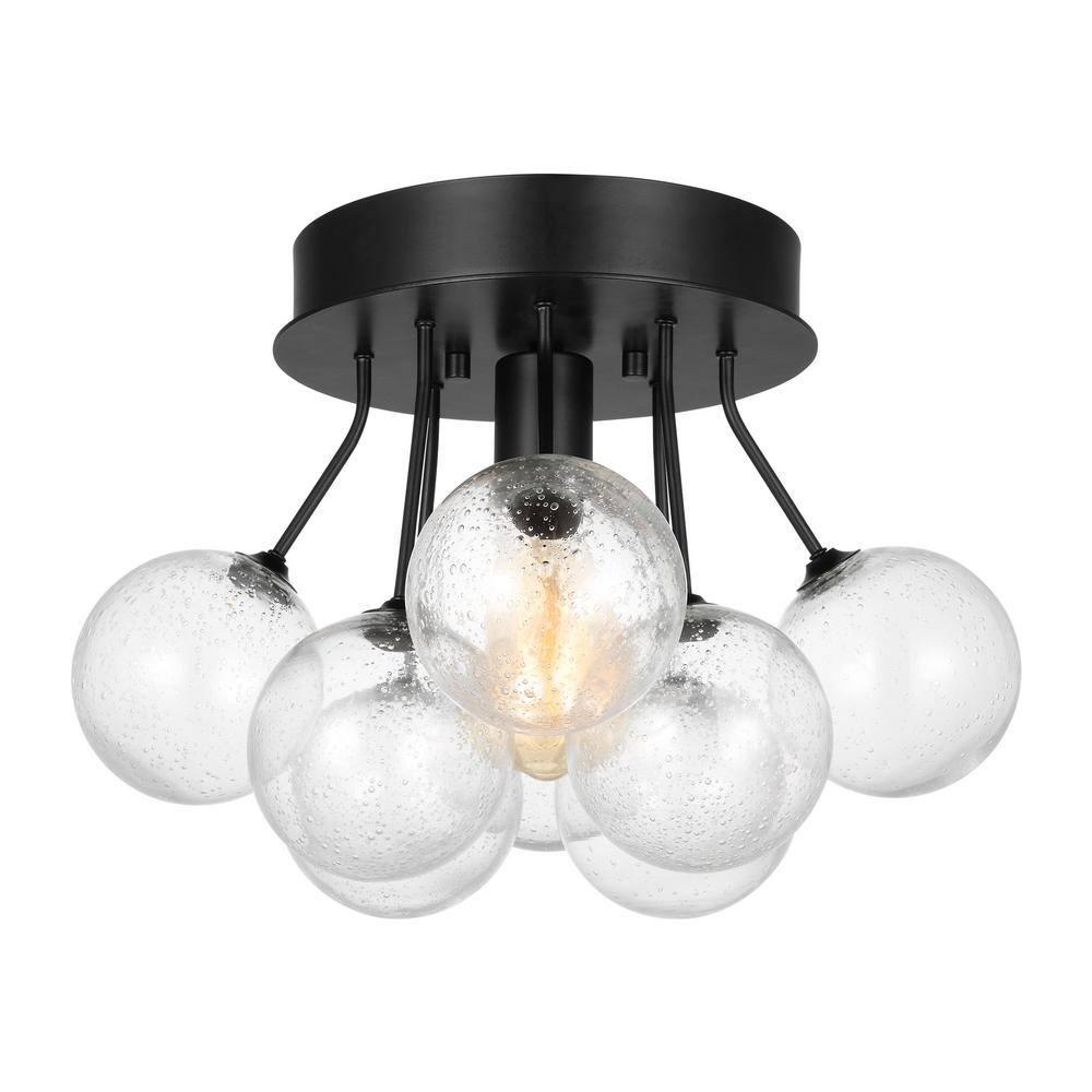 Midnight Black 15'' Semi-Flush Mount with Clear Seeded Glass Globes