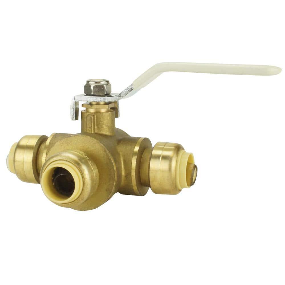 1/2 Inch Brass Push-To-Connect 3-Way Ball Valve