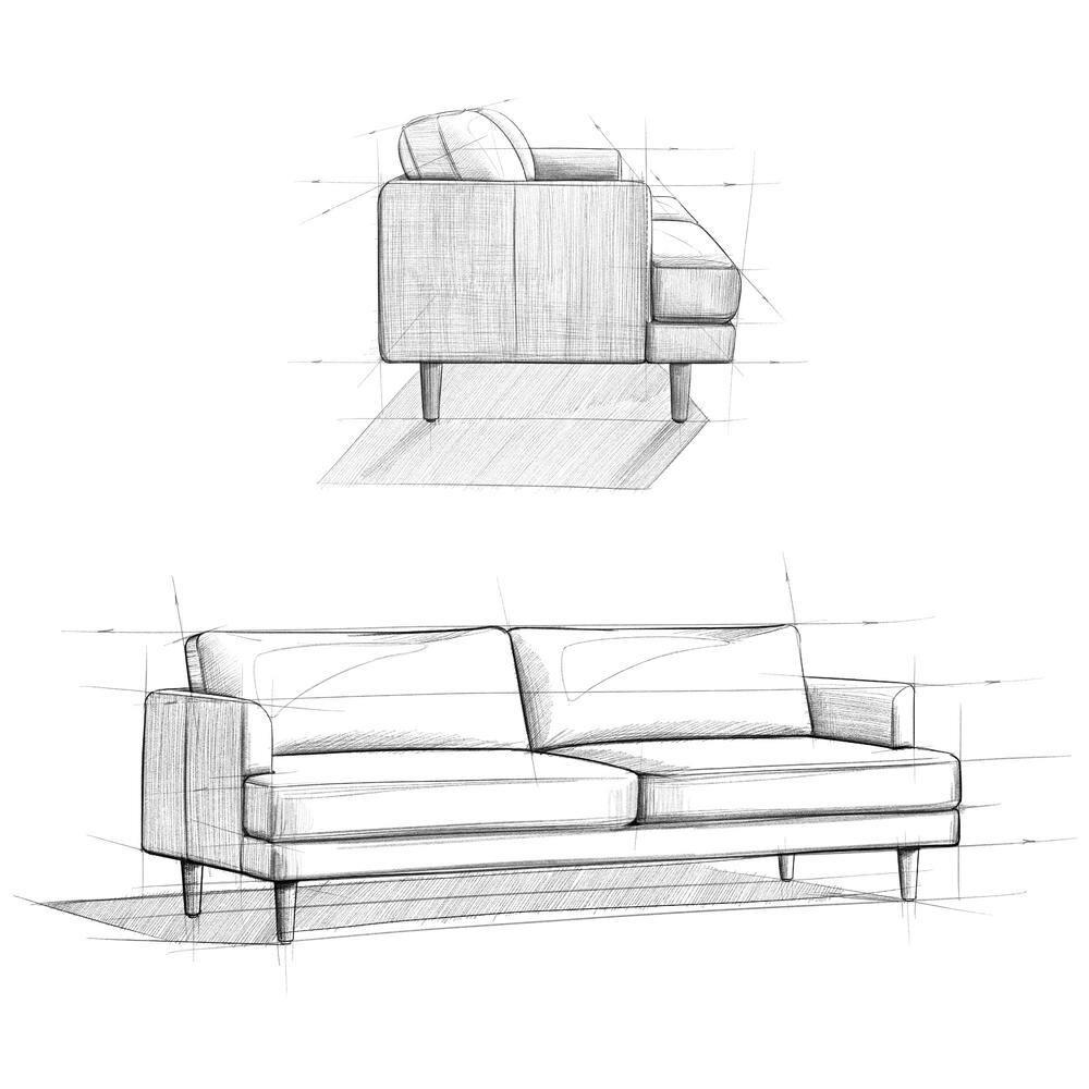 Simpli Home Livingston Top Grain Genuine Leather Mid-Century Modern Sofa With Solid Wood Frame For Living Room