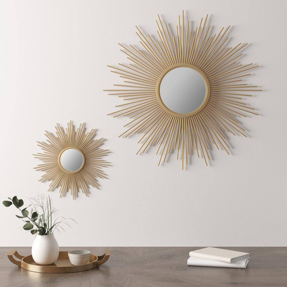 Madison Park Fiore Sunburst Wall Decor Mirror 14.5"D in Gold