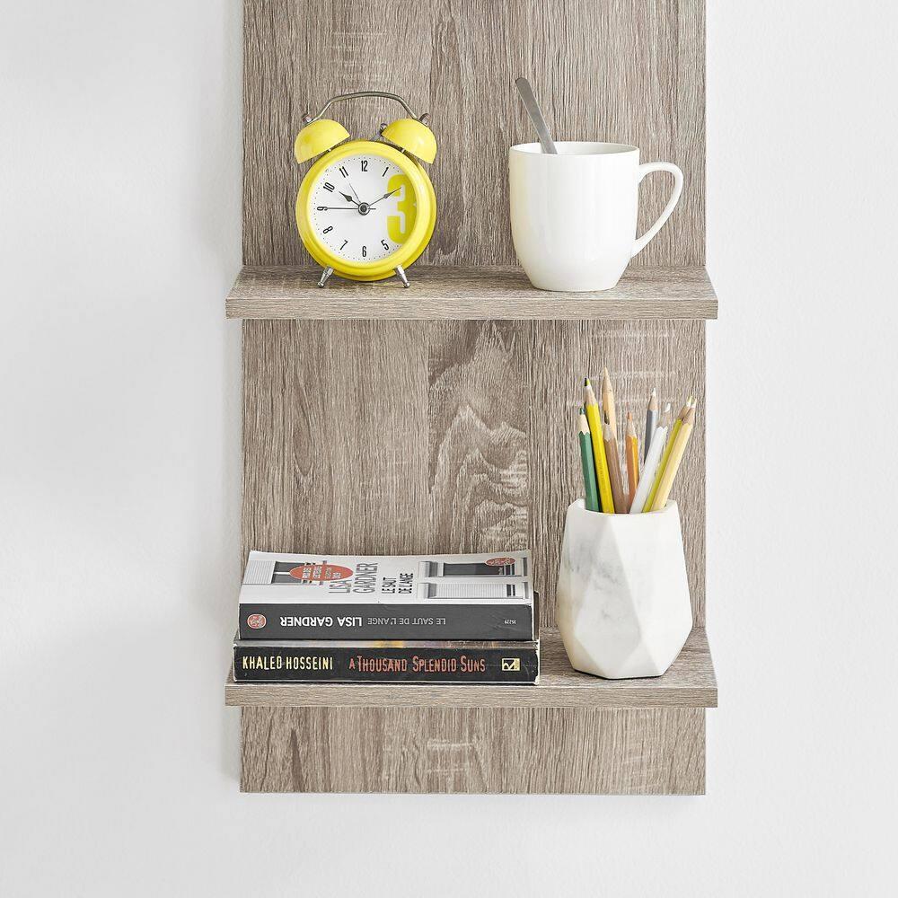 Danya B. 47" x 11.7" Wide Vertical Column Wall Shelf Weathered Oak: Mid-Century Laminated MDF, Iron Hardware