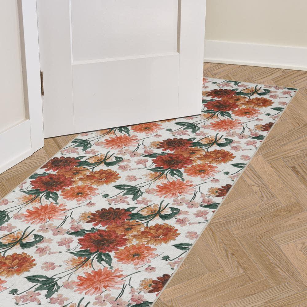 Laura Ashley Laura Ashley Dahlias Chenille Machine Washable, Slip Resistant Accent and Runner Rugs