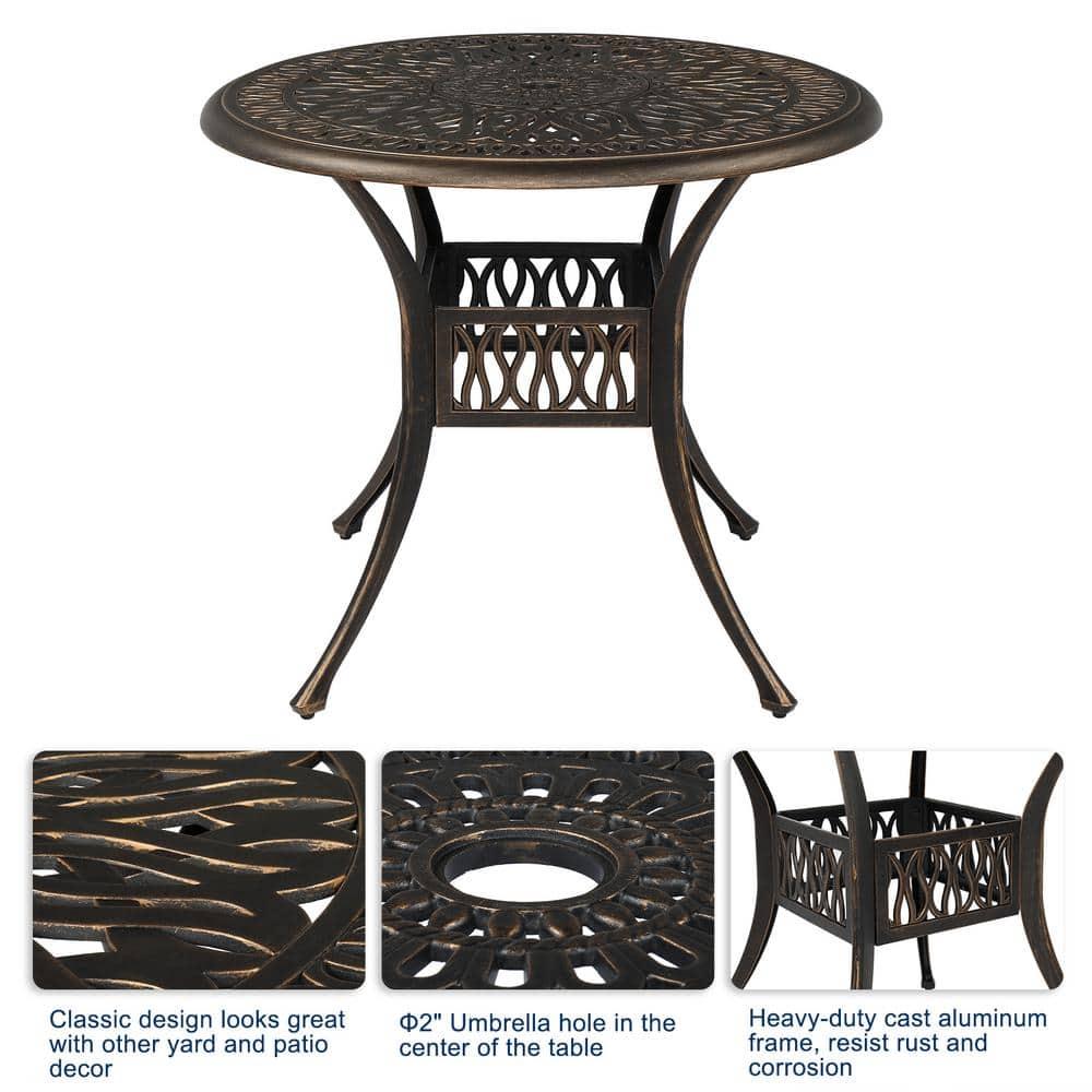 Outdoor Patio Dining Table 35.4 Round Cast Aluminum Table, Weather Resistant - Bronze Color, Perfect for Courtyard Garden Dining