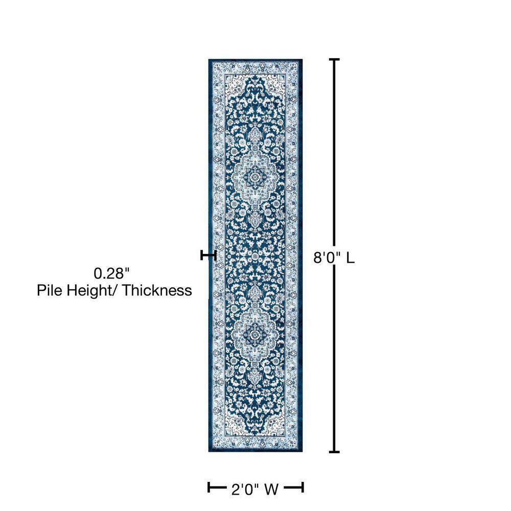 2'x 8' Palmette Modern Persian Floral Runner Rug, Navy/Blue - JONATHAN Y