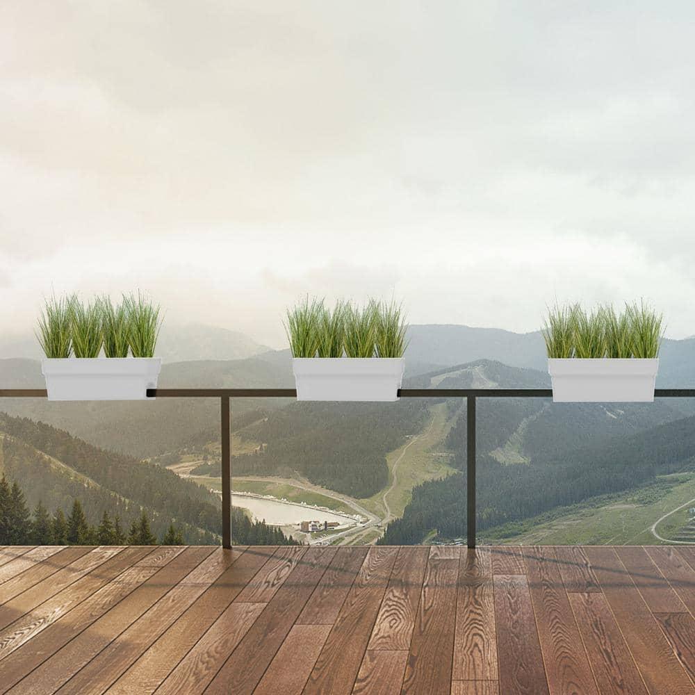 Bloem Finley Deck Rail Rectangle Planter: 24" - Casper White - Matte Finish, Fits Rail Sizes 3"-6", 100% Recycled Plastic Box, For Indoor and Outdoor Use, Gardening, 7.5 Gallon Capacity