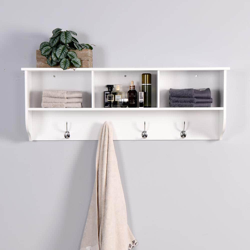 White MDF Wall Mounted Coat Rack with 4 Dual Hooks