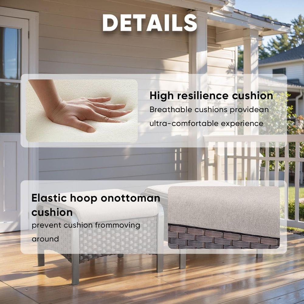 POCASSY 5PCS Outdoor Patio Furniture Set All-Weather Wicker Couch with Patio Swivel Rocking Outdoor Chairs and Multi-Functional Ottomans, Patio Conversation Set for Backyard Garden Balcony, Beige