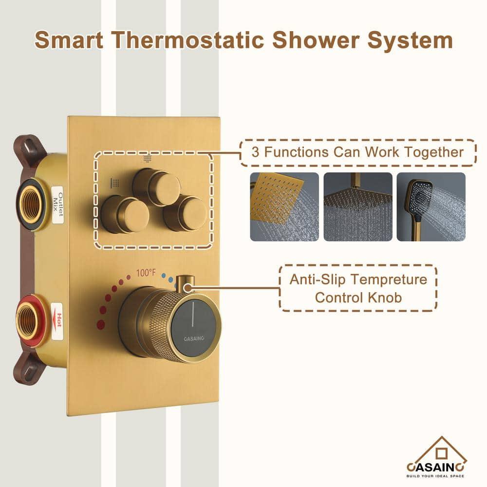 Rainfall Symphony 12inch 3-Function Dual Shower Head Thermostatic Shower System with 3 Sprays Handheld