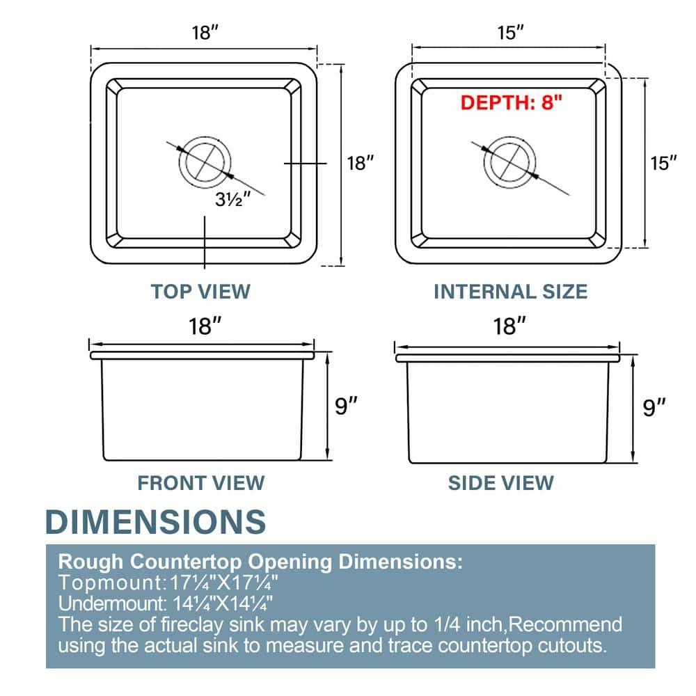 18" L x 18" W Single Bowl Fireclay Kitchen Sinks White with Bottom Grids and Basket Strainer