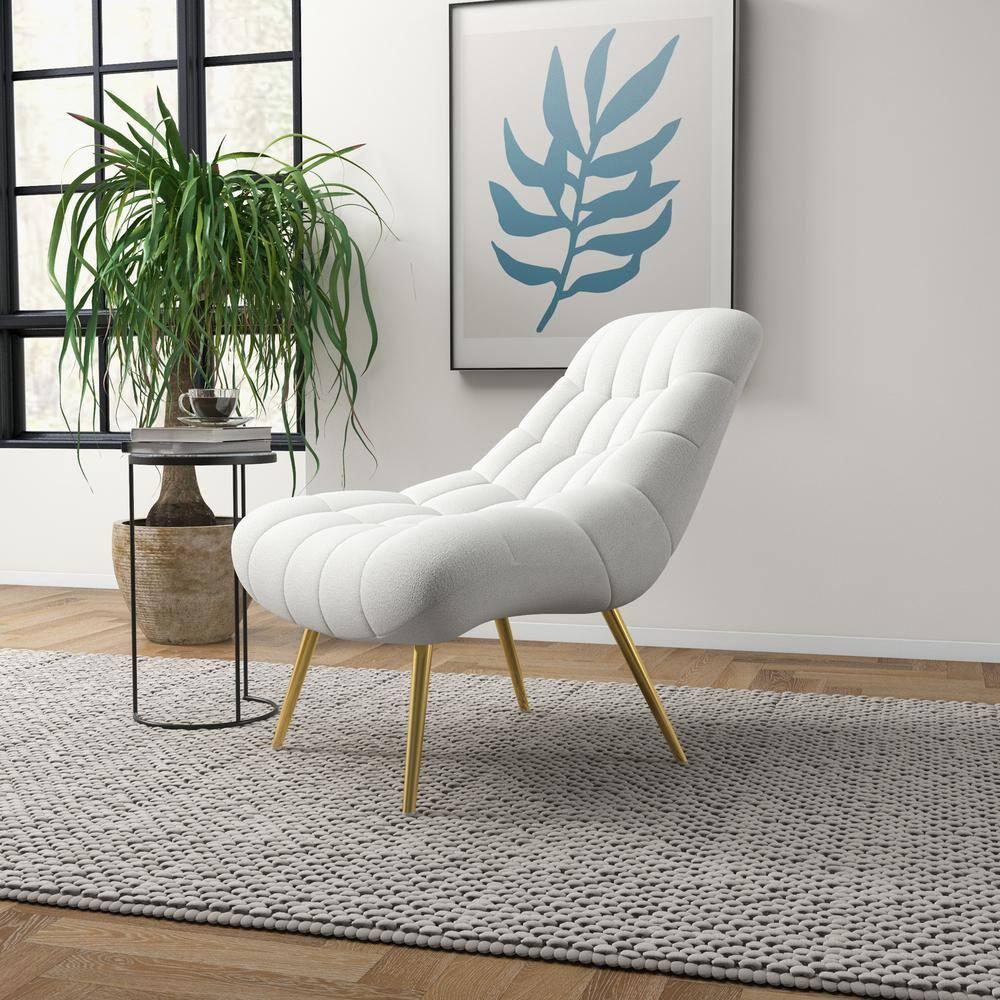 Eden Mid Century Furniture Style Comfortable Cream Fabric Boucle Lounge Chair