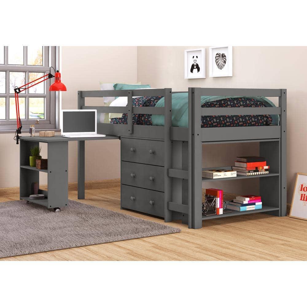 Donco Kids Study & Sleep Twin Dark Grey Low Loft Bed