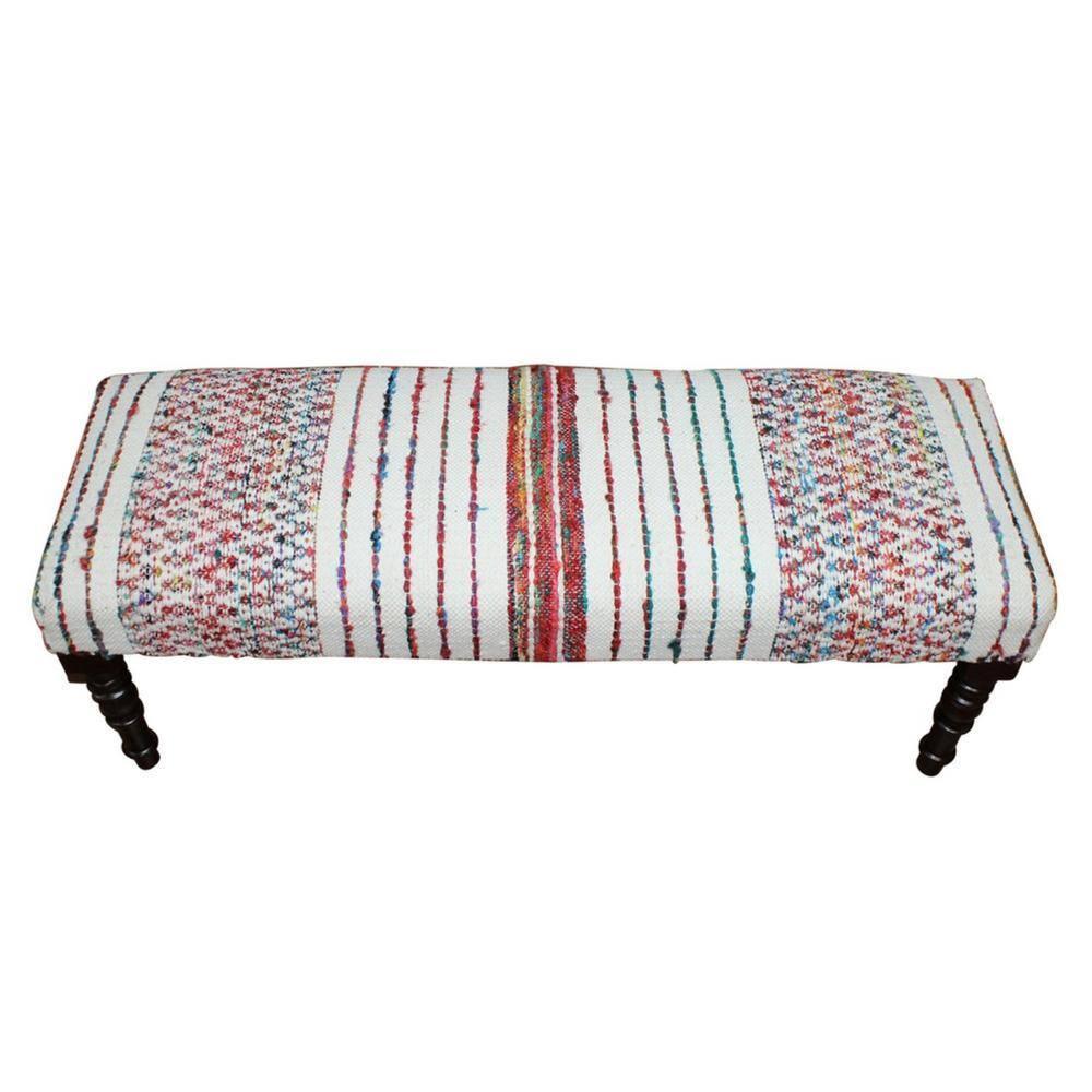 Colorful Chevron and Striped Chindi Bench with Storage