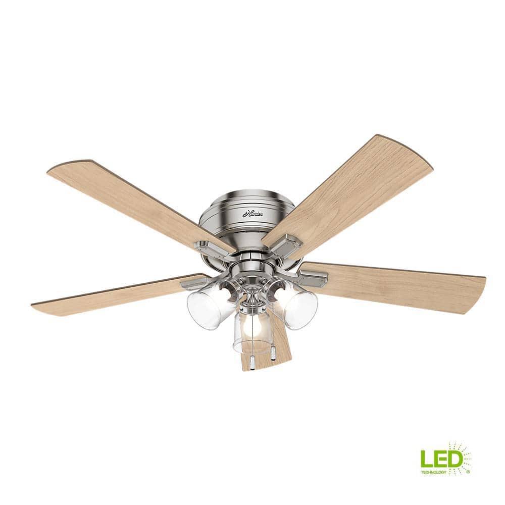 52" Crestfield Low Profile Ceiling Fan (Includes LED Light Bulb) Brushed Nickel - Hunter Fan: 5-Blade, 3-Speed, Flush Mount, Reversible Motor