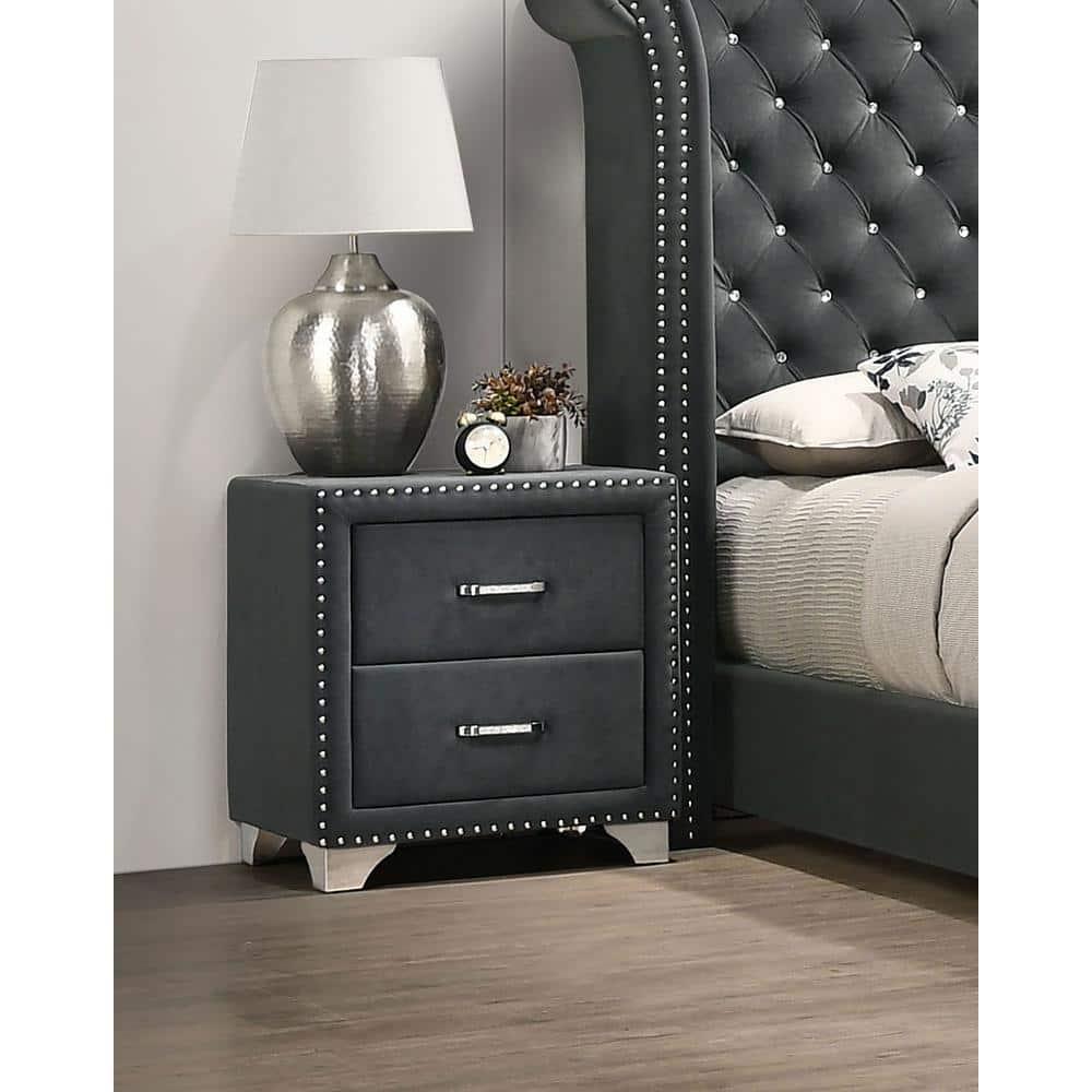 Melody 2-drawer Upholstered Nightstand Grey