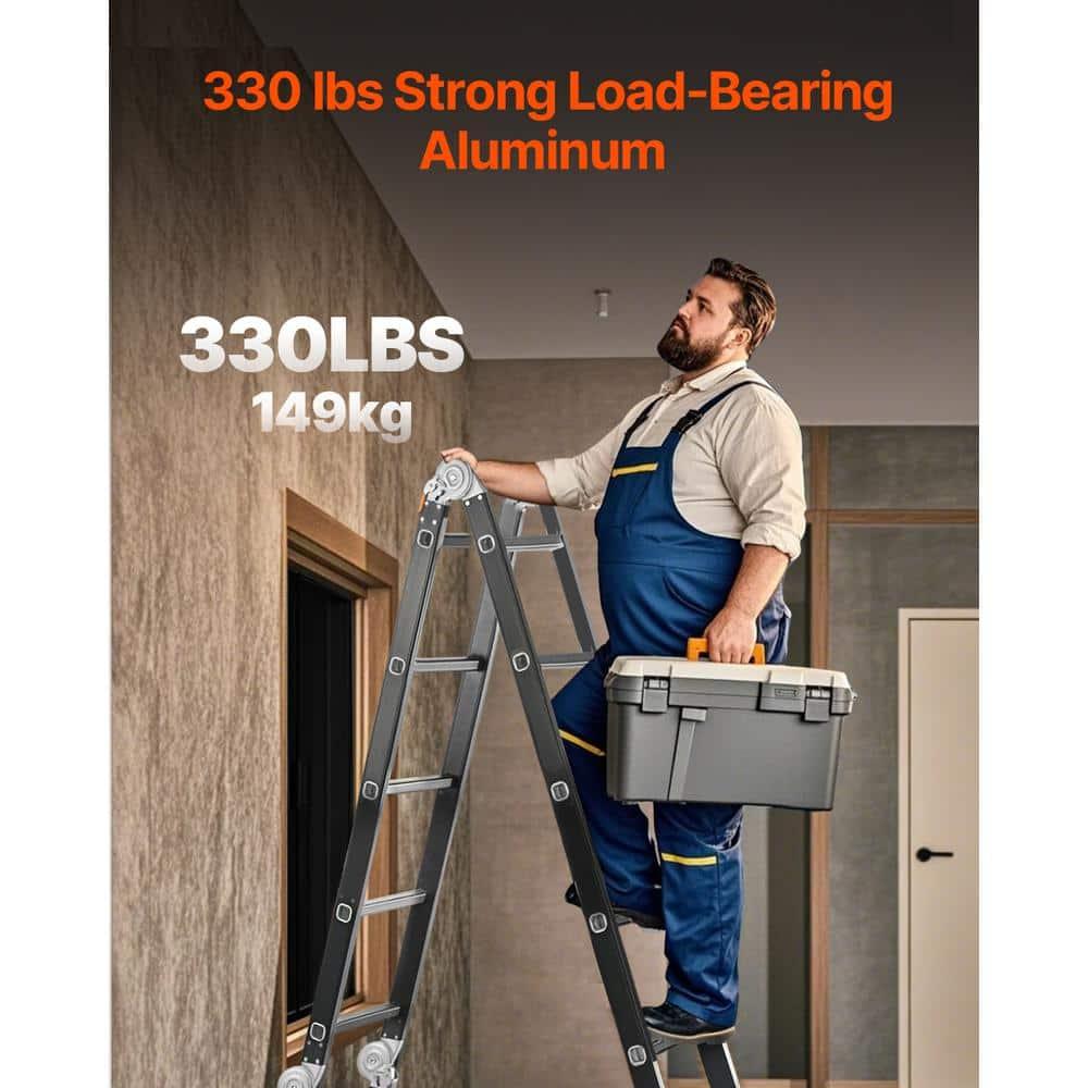 VEVOR Escalera Plegable Multiusos, Escalera de Extensión 7 en 1 de Altura, un Marco de 4 Escalones con Escalera Telescópica con Tablón de Andamio, Altura de Alcance de 15,5 Pies para Trabajo Pesado, Capacidad de 330 Libras para el Hogar Al Aire Libre