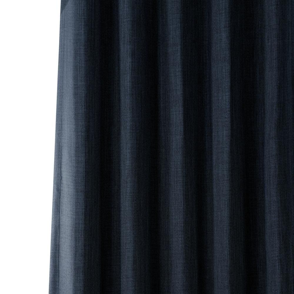 Nightfall Navy Blue Faux Linen Room Darkening Curtain - 50 in. W x 96 in. L (1 Panel)