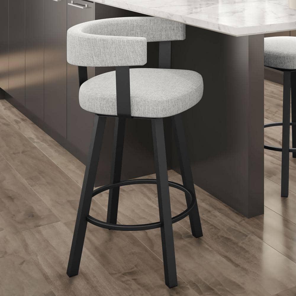 Amisco Parker 26 In. Swivel Counter Stool - Grey White Polyester / Black Metal