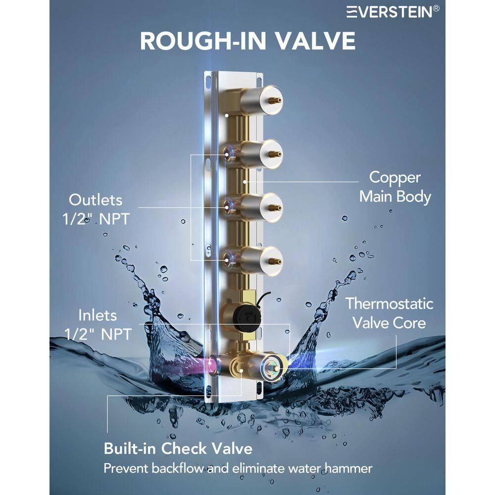 EVERSTEIN 12 in. Dual Rain Shower Heads System, 1.8 GPM Muti Spray Patterns Wall & Celling Mounted Shower Head with Handheld Shower Sparyer, Side Jets & Knob Valve Body, Brushed Nickel