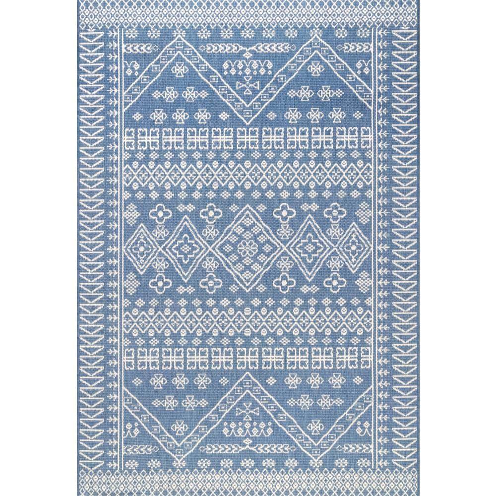 Nuloom Kandace Geometric 4x6 Indoor/Outdoor Area Rug for Living Room Patio Deck Front Porch Kitchen, Blue/Ivory