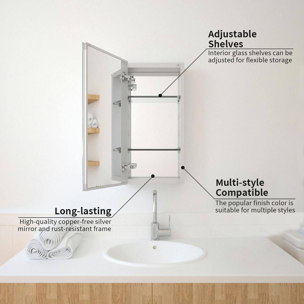 W 24'' H Frameless Medicine Cabinet Mirror 2 Adjustable