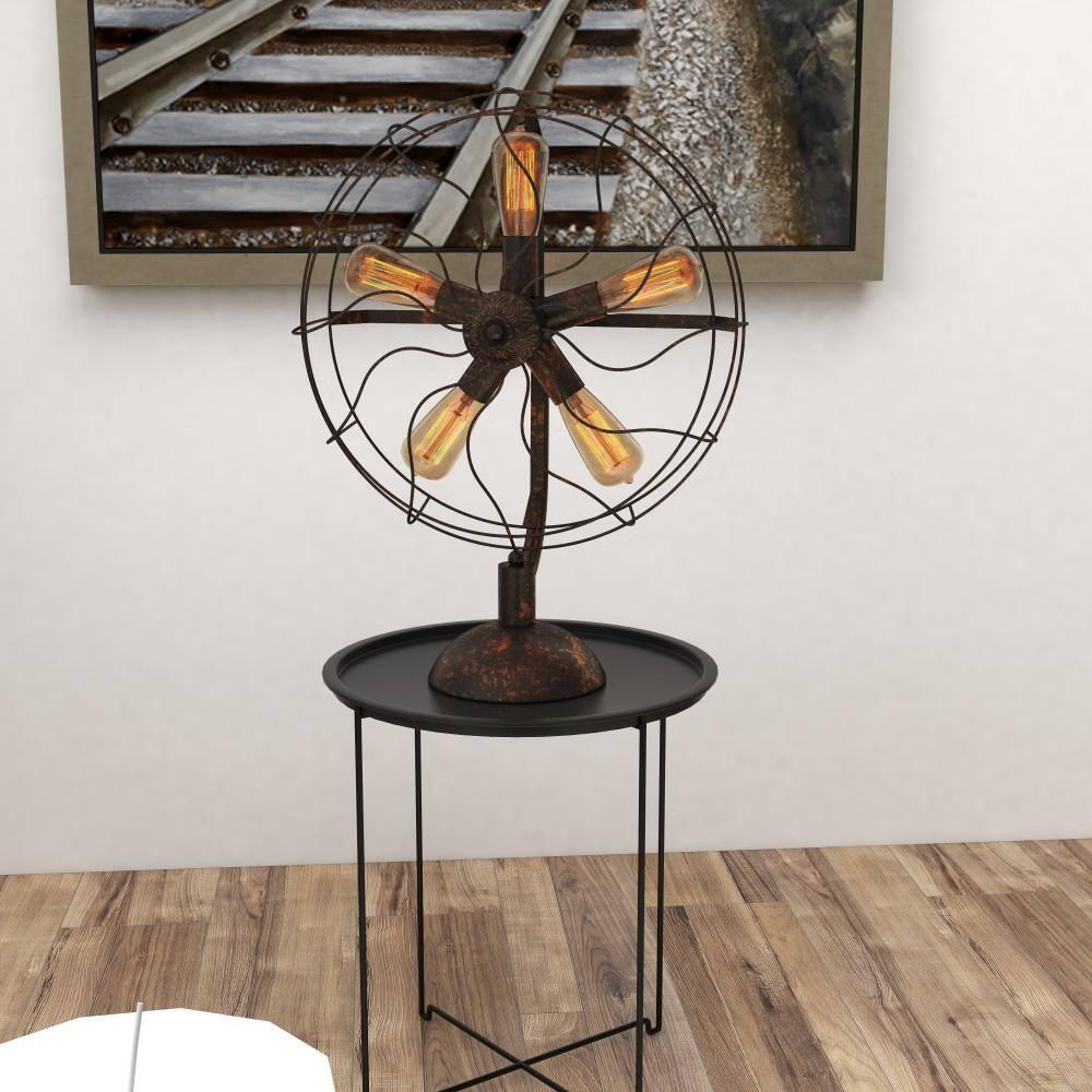 DecMode 24" 5 Light Vintage Fan Bronze Accent Lamp with Black Metal Shade