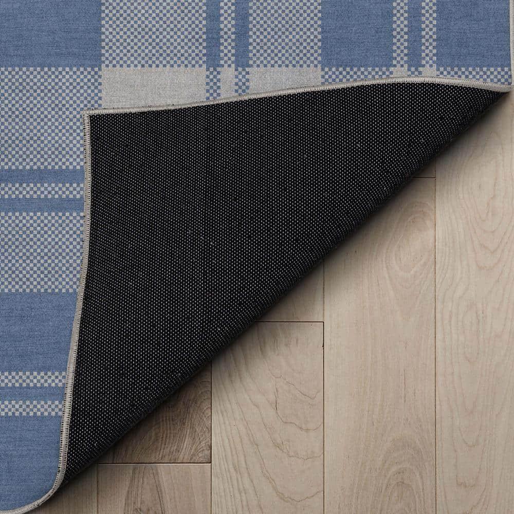 Well Woven Apollo Plaid Modern Blue Flat Pile Easy to Clean 5' x 7' Area Rug for Living Room Dining Room Bedroom and Kitchen