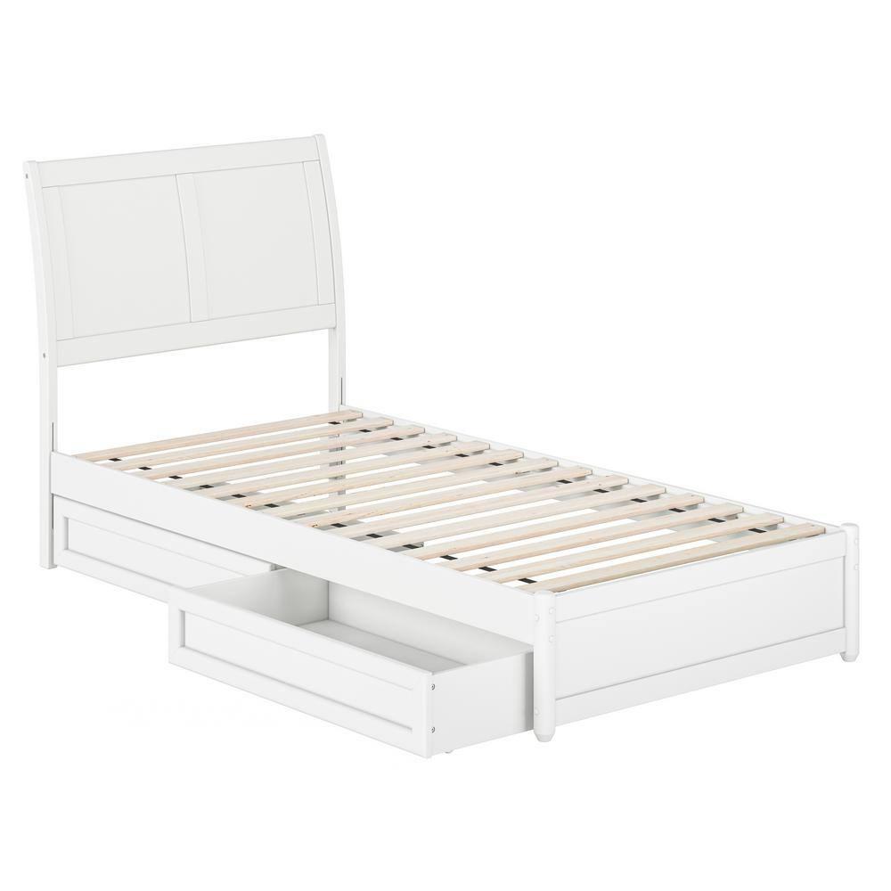 AFI, Andorra Twin XL Platform Bed with Panel Footboard and Storage Drawers, White