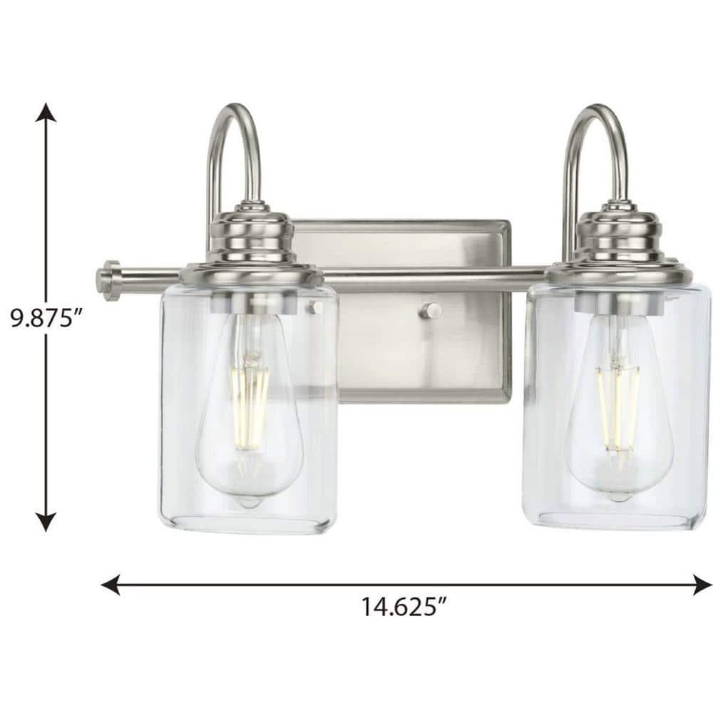 Aiken Collection Two-Light Brushed Nickel Clear Glass Farmhouse Style Bath Vanity Wall Light