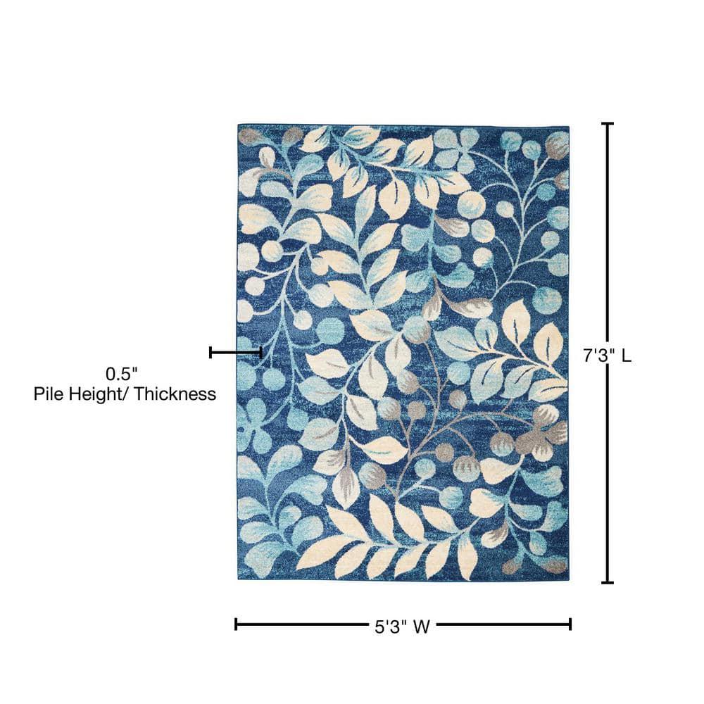 Nourison Tranquil 5'3" X 7'3" (5' x 7') Navy Indoor Area Rug Contemporary Botanical Vine and Bloom by Nourison