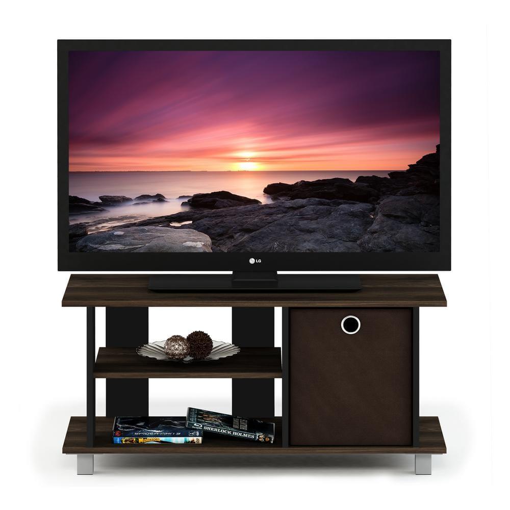 Columbia Walnut and Dark Brown MDF TV Stand with Storage Bin
