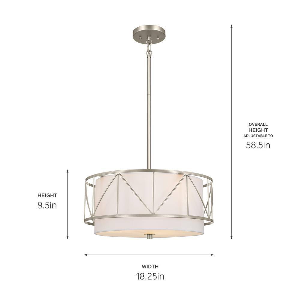 52075SN-Kichler Lighting-Birkleigh - 3 Light Convertible Semi-Flush Mount In Art Deco Style-9.5 Inches Tall-Satin Nickel Finish