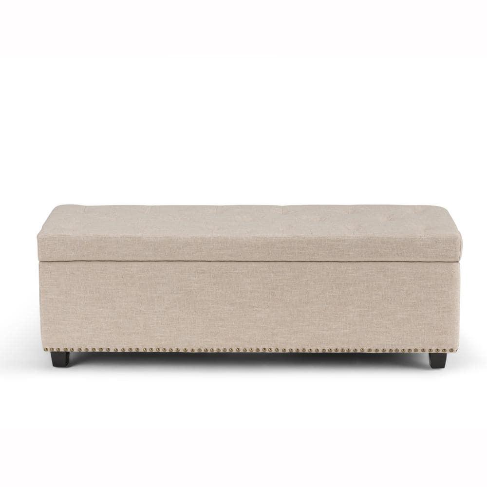 Simpli Home Hamilton 48"W Upholstered Storage Ottoman Bench with Lift-Top Lid, Tufted Design, and Nailhead Trim
