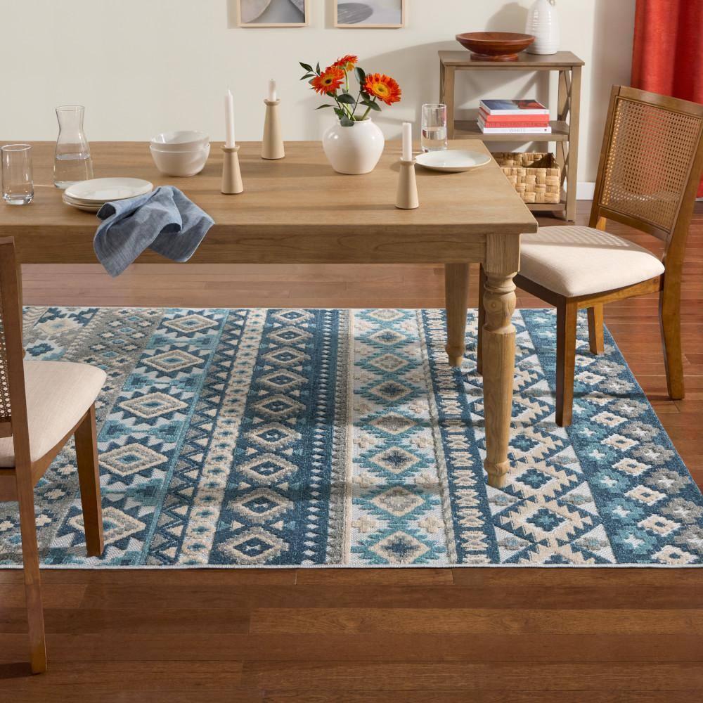 TOWN & COUNTRY EVERYDAY Dahlia Southwestern Stripe Outdoor Rug Blue Multi
