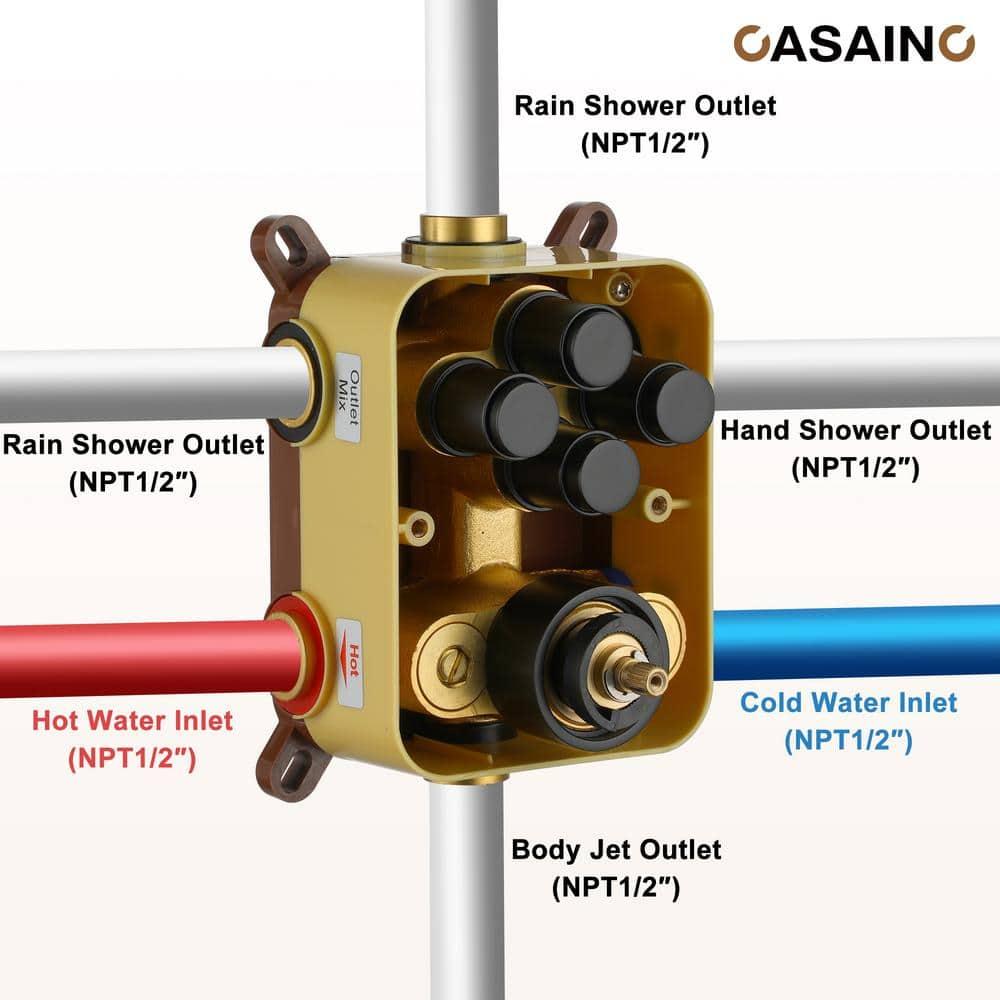 CASAINC CS6228-12MB Dual Shower Head Thermostatic Rainfall Shower System with Rough in-Valve and Shower Body Spray
