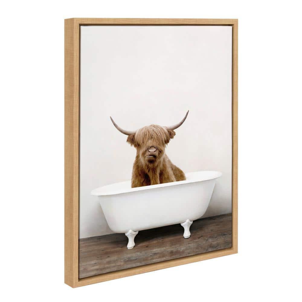 18" x 24" Sylvie Highland Cow in Tub Color Framed Canvas Wall Art by Amy Peterson Natural - Kate and Laurel