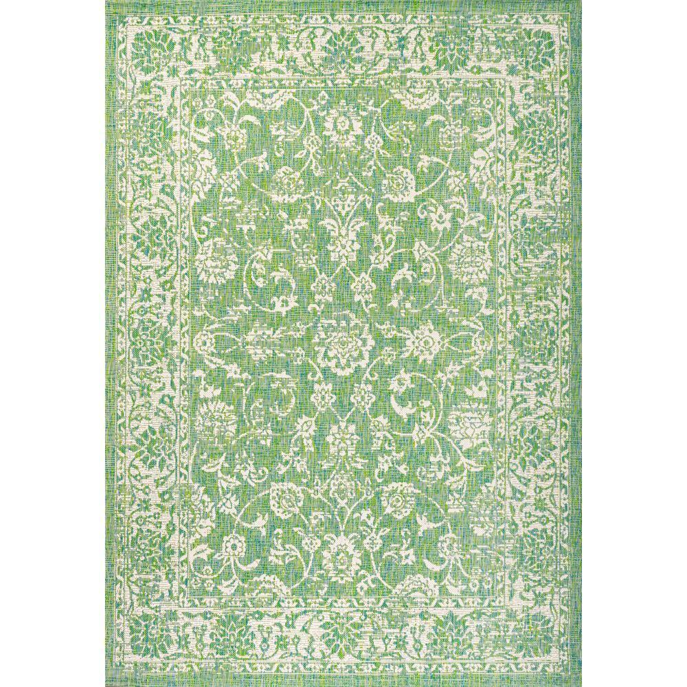 9' x 12' Tela Bohemian Textured Weave Floral Indoor/Outdoor Area Rug, Cream/Green - JONATHAN Y