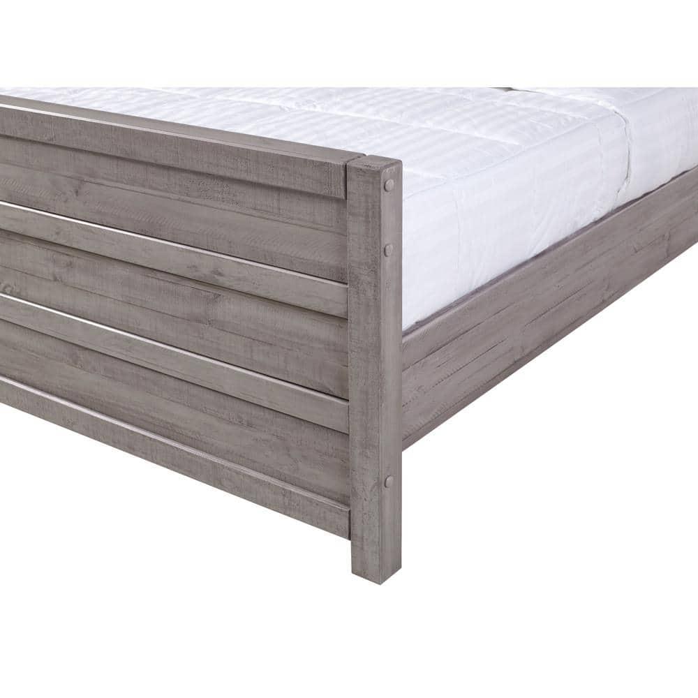 Camaflexi Carmel Solid Wood Platform Bed Frame with Headboard, King, Antique Grey