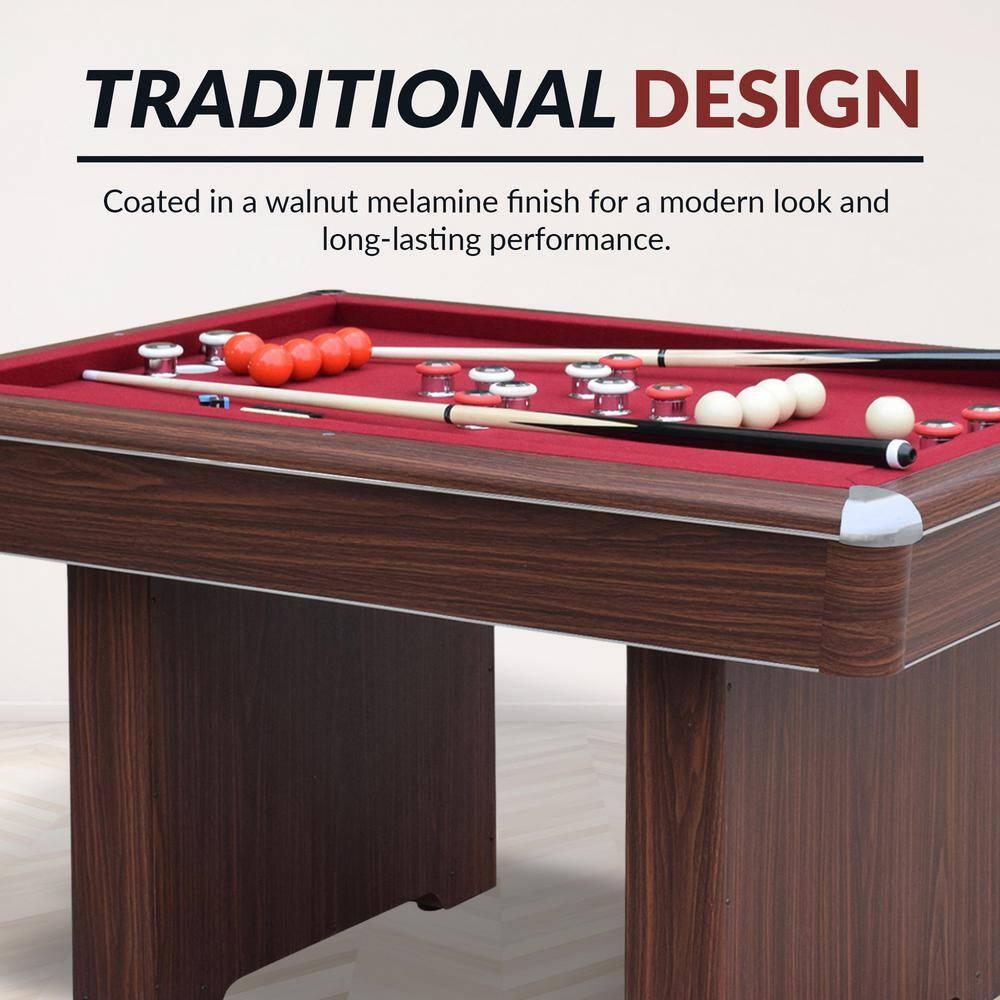 Hathaway Games Hathaway Renegade II 54-in Bumper Pool Table - Includes Cues, Billiard Balls, Accessories – Multi Game for Adults & Kids – Rubber Action Bumpers – Family Game Room – Red Felt with Walnut Finish