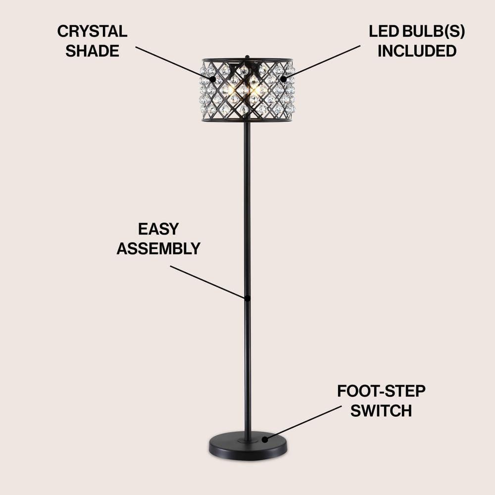 JONATHAN Y JYL9000B Elizabeth 60" Crystal/Metal LED Floor Lamp, Contemporary, Modern, Transitional, Elegant, Office, Living Room, Family Room, Dining Room, Bedroom, Hallway, Foyer, Bronze/Clear
