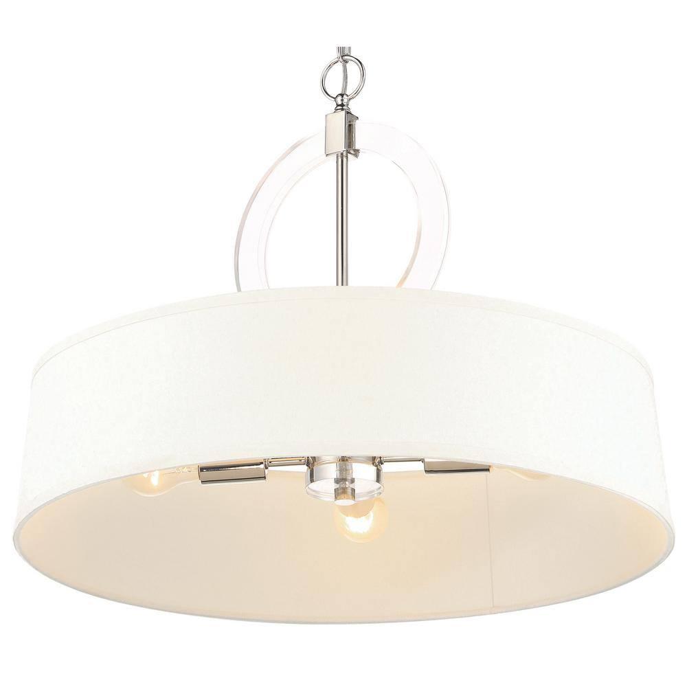 Cape Coral Polished Nickel 4-Light Drum Pendant with White Fabric Shade