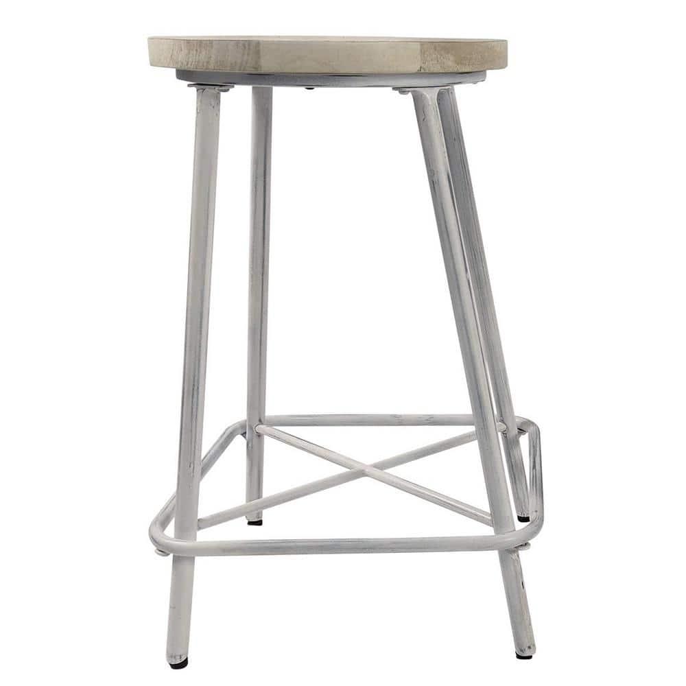 Carolina Living Set of 2 24" Inez Counter Height Barstools Whitewash: Industrial Design, Iron Frame