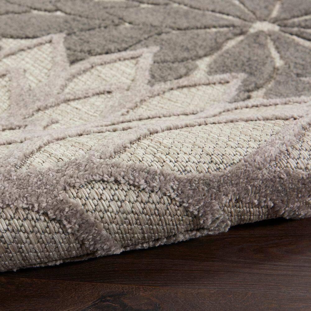 Nourison Aloha Floral Bloom Flatweave High-Low Indoor Outdoor Area Rug Silver Grey 7' x 10'