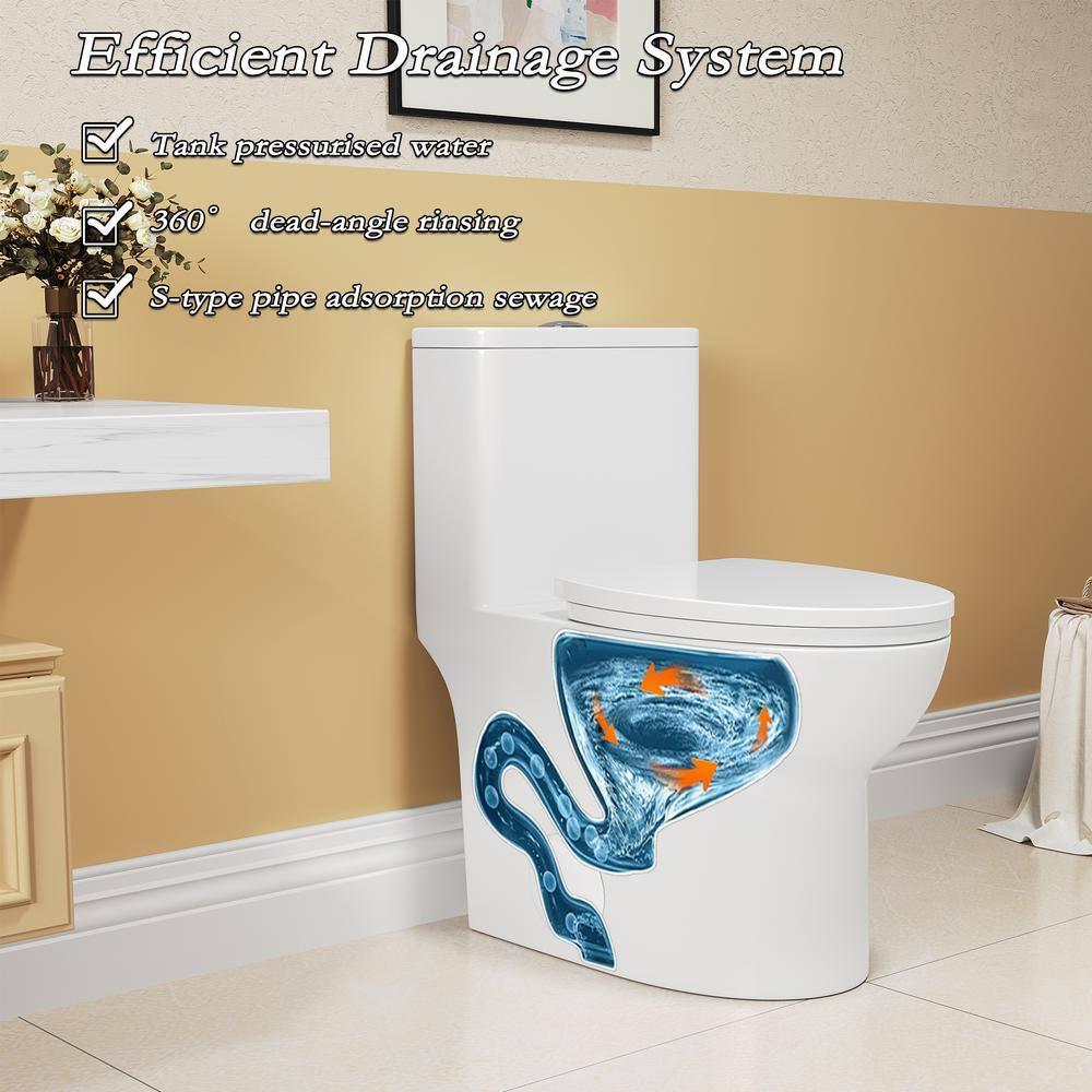 1.1/1.6 GPF Elongated Comfort Height Floor Mounted One-Piece Toilet, CUPC Certified, Watersense Cetified, Ceramic, White Color, Soft Close Seat T039WT