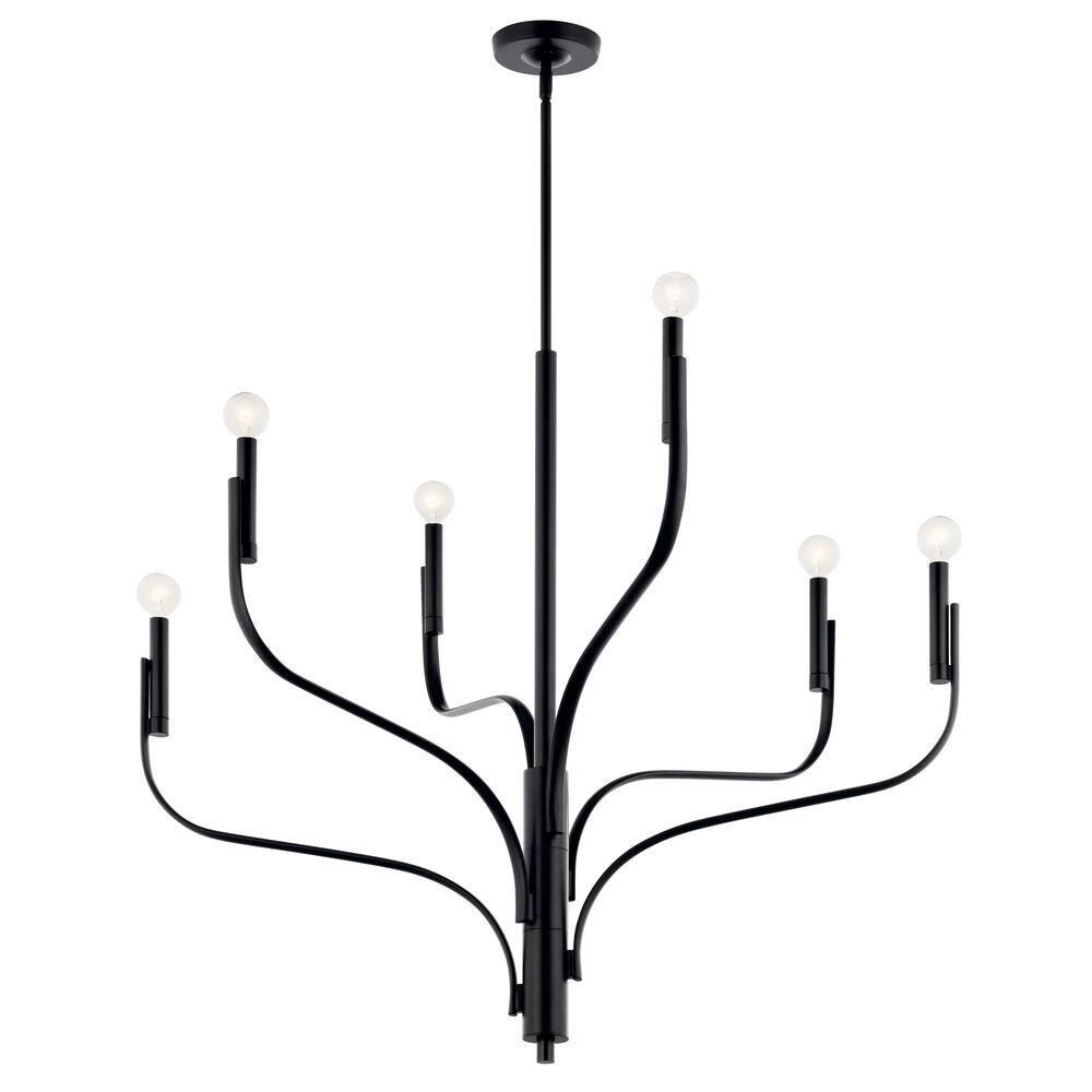 Kichler Livadia 6 -Light Brushed Black Modern/contemporary Bare bulb For Use in Bedrooms, Dining Rooms, Foyers, Kitchens, Living Rooms Chandelier